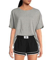 Free People Nina Short Sleeve Raw Edge Crew Neck Boxy Tee Shirt