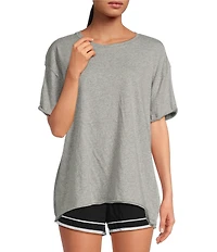 Free People Nina Short Sleeve Raw Edge Crew Neck Boxy Tee Shirt