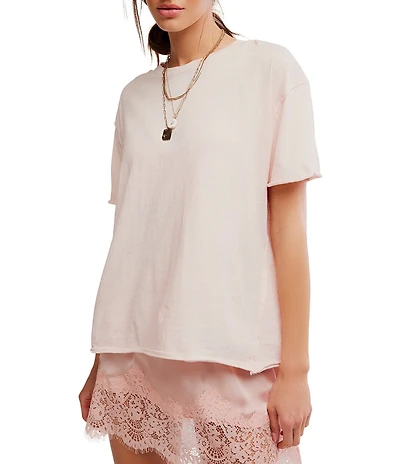 Free People Nina Short Sleeve Raw Edge Crew Neck Boxy Tee Shirt