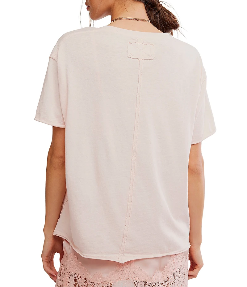 Free People Nina Short Sleeve Raw Edge Crew Neck Boxy Tee Shirt