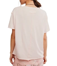 Free People Nina Short Sleeve Raw Edge Crew Neck Boxy Tee Shirt