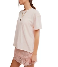 Free People Nina Short Sleeve Raw Edge Crew Neck Boxy Tee Shirt