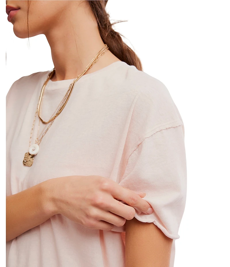 Free People Nina Short Sleeve Raw Edge Crew Neck Boxy Tee Shirt