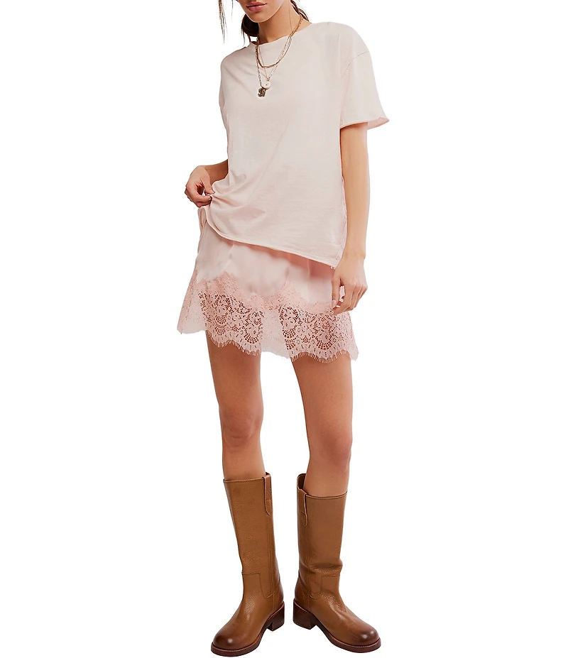 Free People Nina Short Sleeve Raw Edge Crew Neck Boxy Tee Shirt