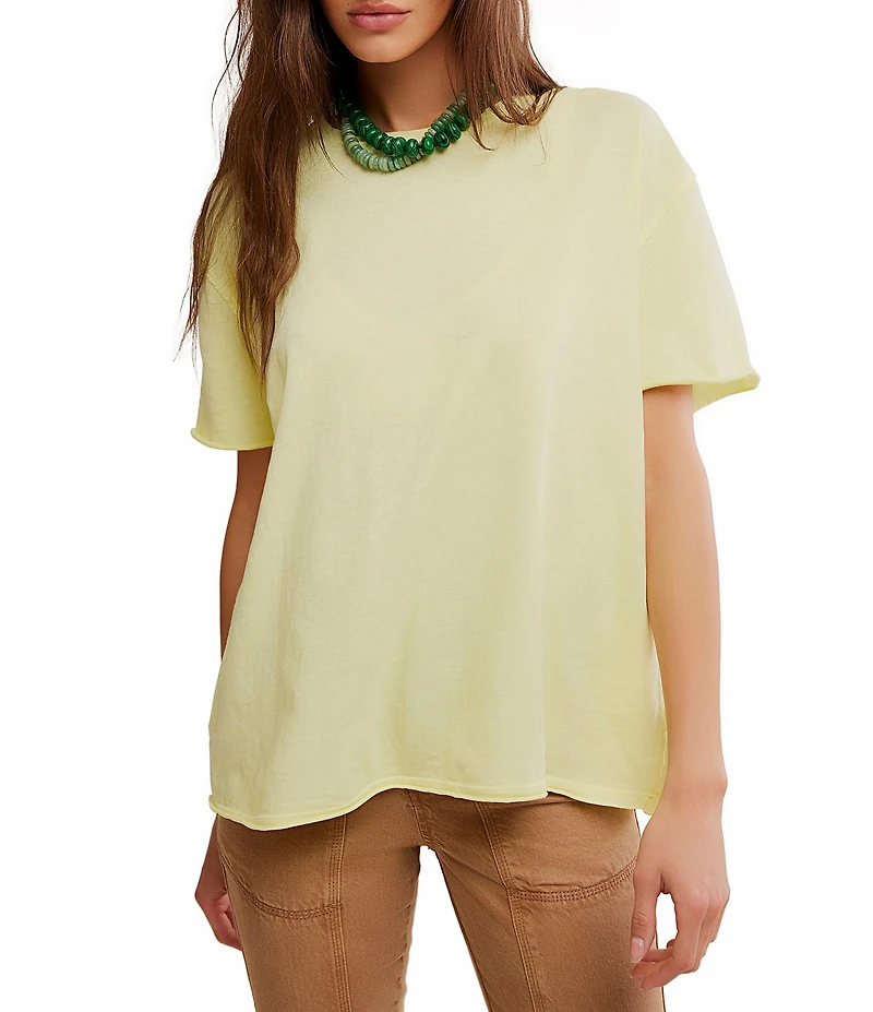 Free People Nina Short Sleeve Raw Edge Crew Neck Boxy Tee Shirt