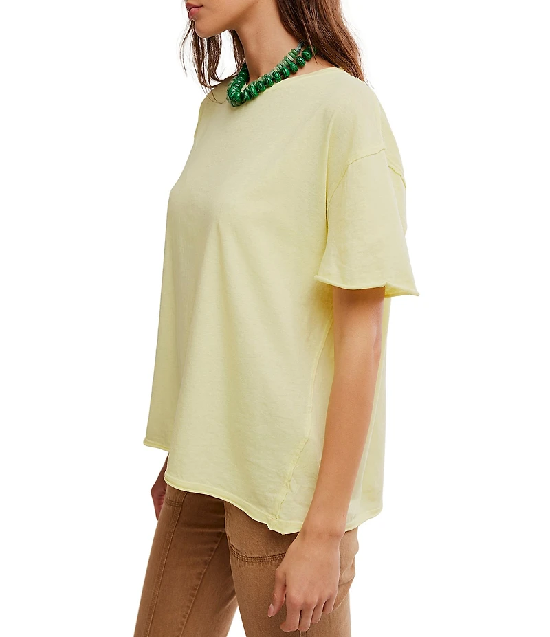 Free People Nina Short Sleeve Raw Edge Crew Neck Boxy Tee Shirt