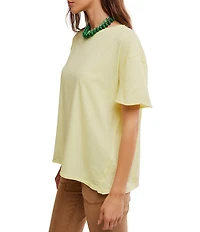Free People Nina Short Sleeve Raw Edge Crew Neck Boxy Tee Shirt