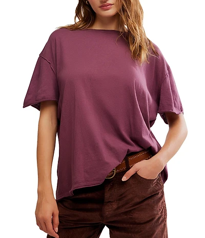 Free People Nina Short Sleeve Raw Edge Crew Neck Boxy Tee Shirt