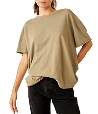 Free People Nina Short Sleeve Raw Edge Crew Neck Boxy Tee Shirt