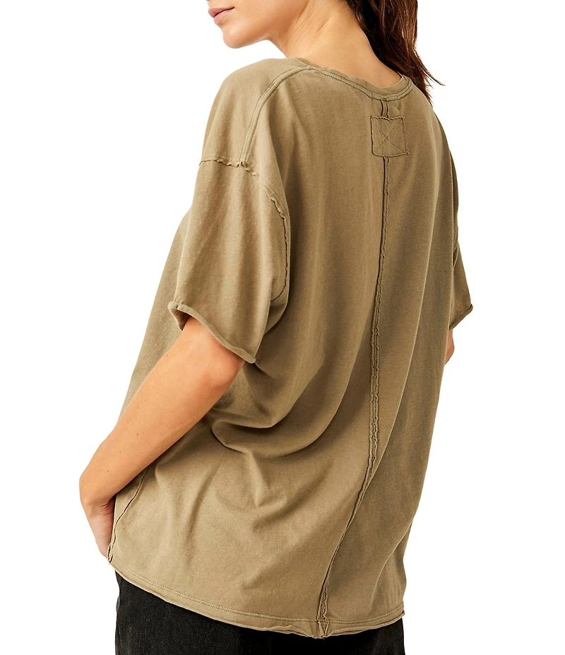 Free People Nina Short Sleeve Raw Edge Crew Neck Boxy Tee Shirt