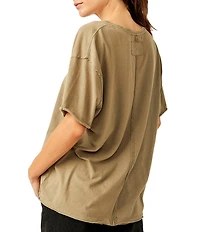 Free People Nina Short Sleeve Raw Edge Crew Neck Boxy Tee Shirt