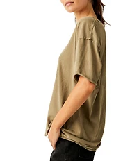 Free People Nina Short Sleeve Raw Edge Crew Neck Boxy Tee Shirt