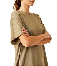 Free People Nina Short Sleeve Raw Edge Crew Neck Boxy Tee Shirt