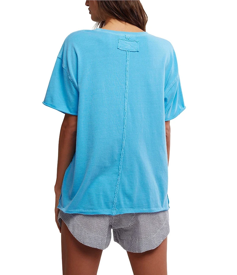 Free People Nina Short Sleeve Raw Edge Crew Neck Boxy Tee Shirt