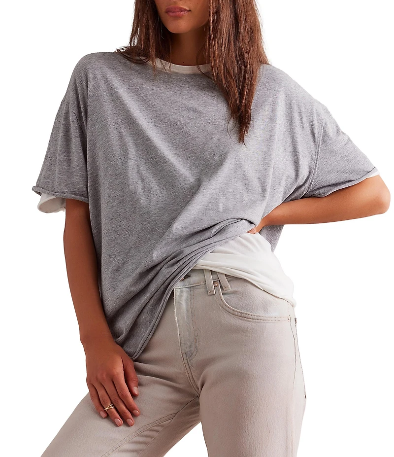 Free People Nina Short Sleeve Raw Edge Crew Neck Boxy Tee Shirt