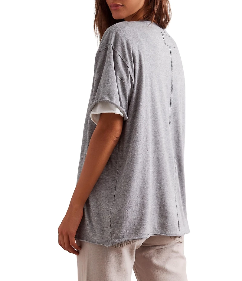 Free People Nina Short Sleeve Raw Edge Crew Neck Boxy Tee Shirt