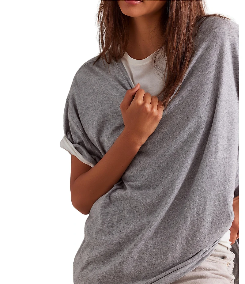 Free People Nina Short Sleeve Raw Edge Crew Neck Boxy Tee Shirt