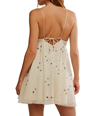 Free People Noel Shine V-Neck Sleeveless Embellished Tulle Mini Dress