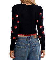 Free People Nonna Crew Neck Long Sleeve Embroidered Knit Cardigan