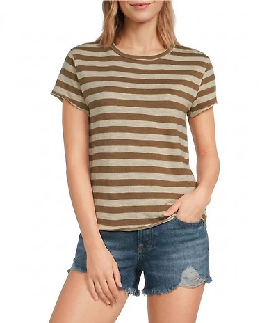 Free People Nora Stripe Print Crew Neck Short Sleeve Tee