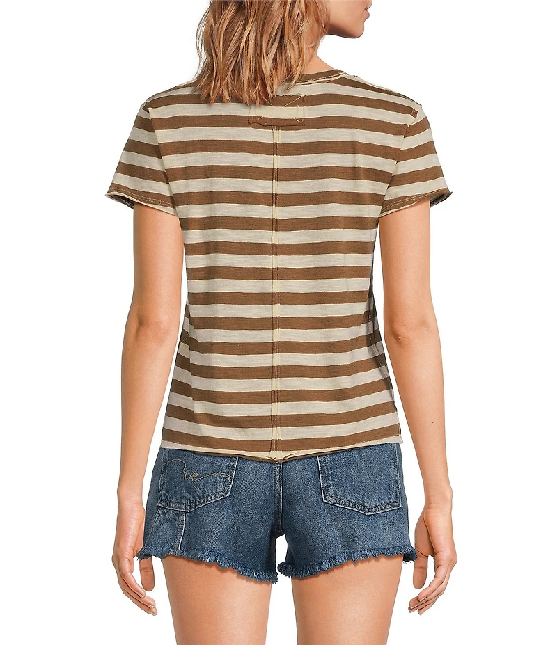 Free People Nora Stripe Print Crew Neck Short Sleeve Tee