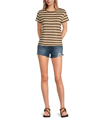 Free People Nora Stripe Print Crew Neck Short Sleeve Tee