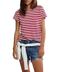 Free People Nora Stripe Print Crew Neck Short Sleeve Tee