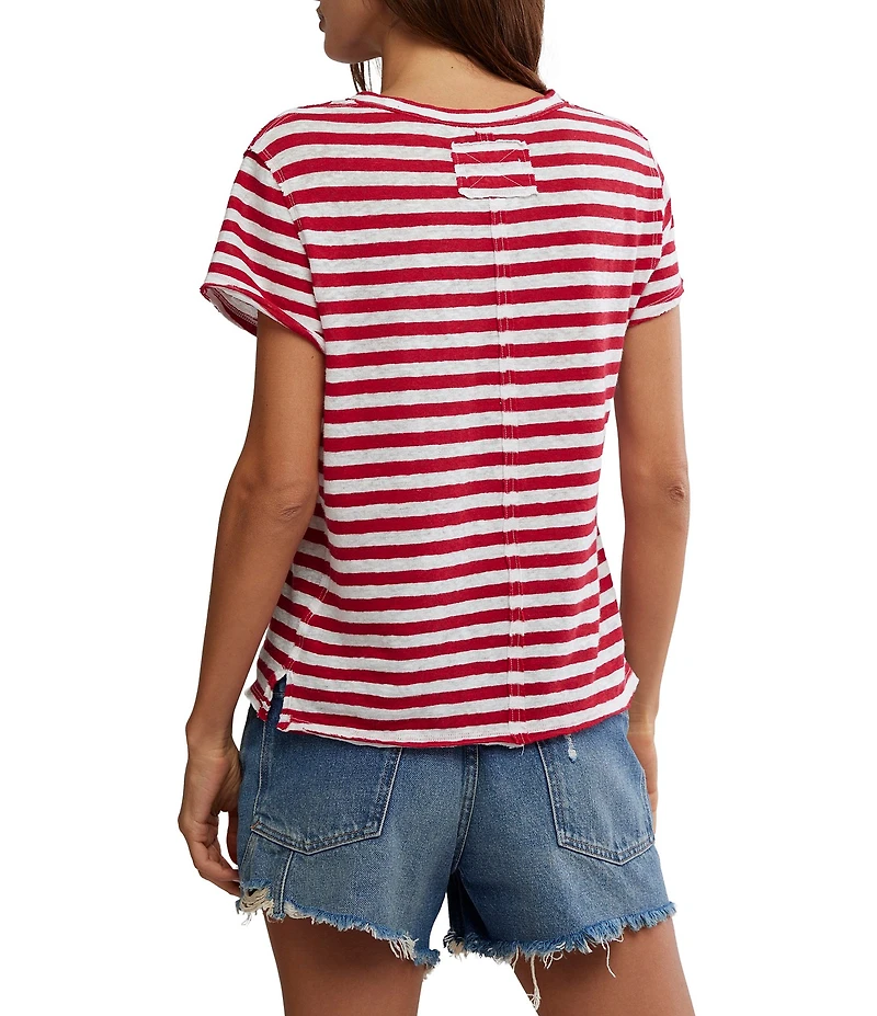 Free People Nora Stripe Print Crew Neck Short Sleeve Tee