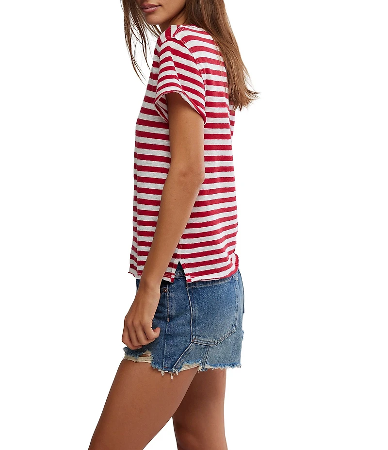 Free People Nora Stripe Print Crew Neck Short Sleeve Tee