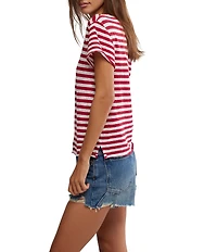 Free People Nora Stripe Print Crew Neck Short Sleeve Tee
