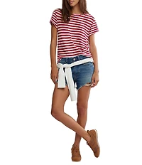Free People Nora Stripe Print Crew Neck Short Sleeve Tee