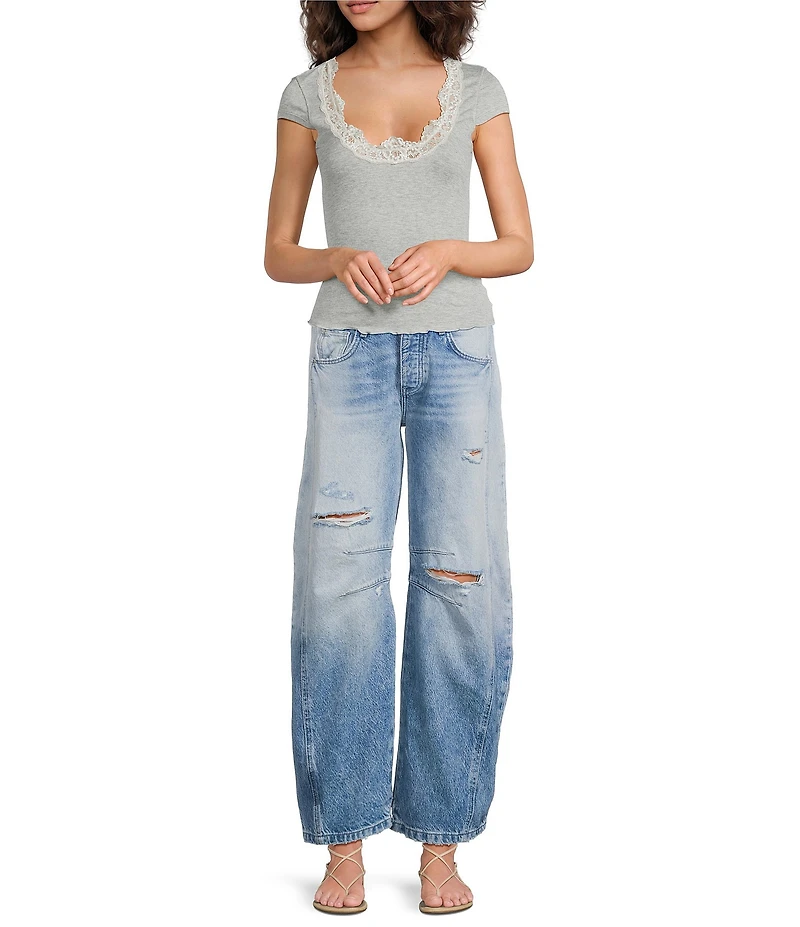 Free People Oh My Darling Square Neck Cap Sleeve Tee