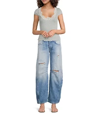 Free People Oh My Darling Square Neck Cap Sleeve Tee