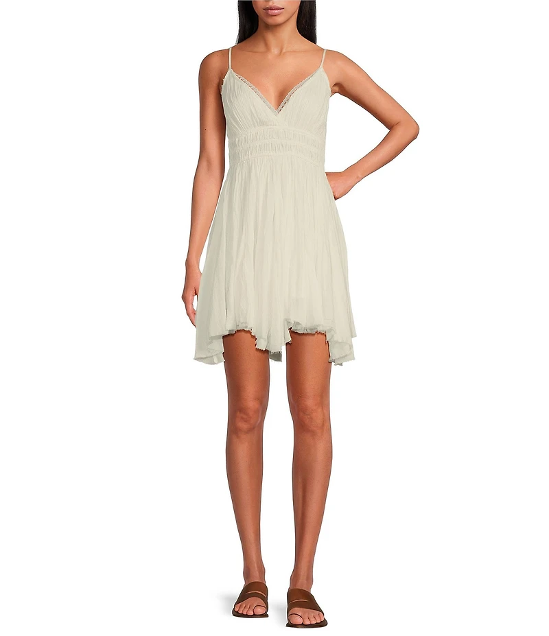 Free People One Delia Sleeveless Deep V-Neck Fit & Flare Babydoll Slip Dress