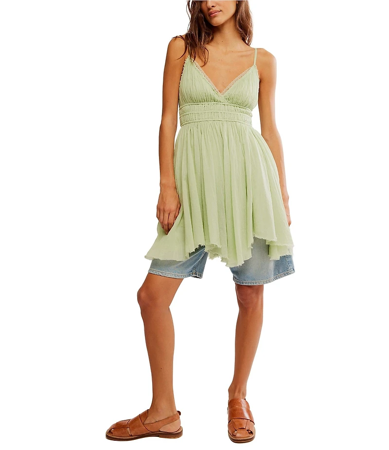 Free People One Delia Sleeveless Deep V-Neck Fit & Flare Babydoll Slip Dress