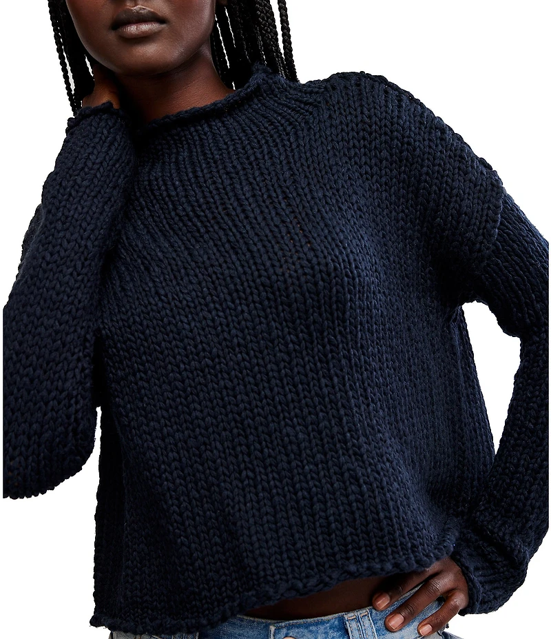 Free People Opal Rolled Neck Long Sleeve Knit Sweater Top