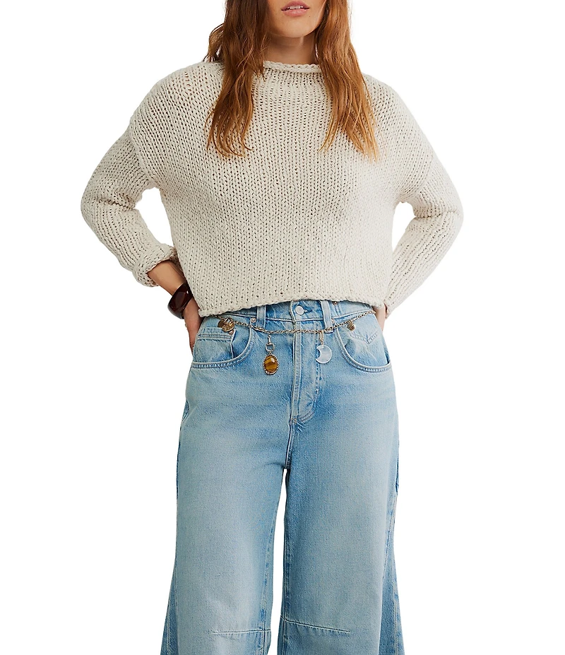 Free People Opal Rolled Neck Long Sleeve Knit Sweater Top