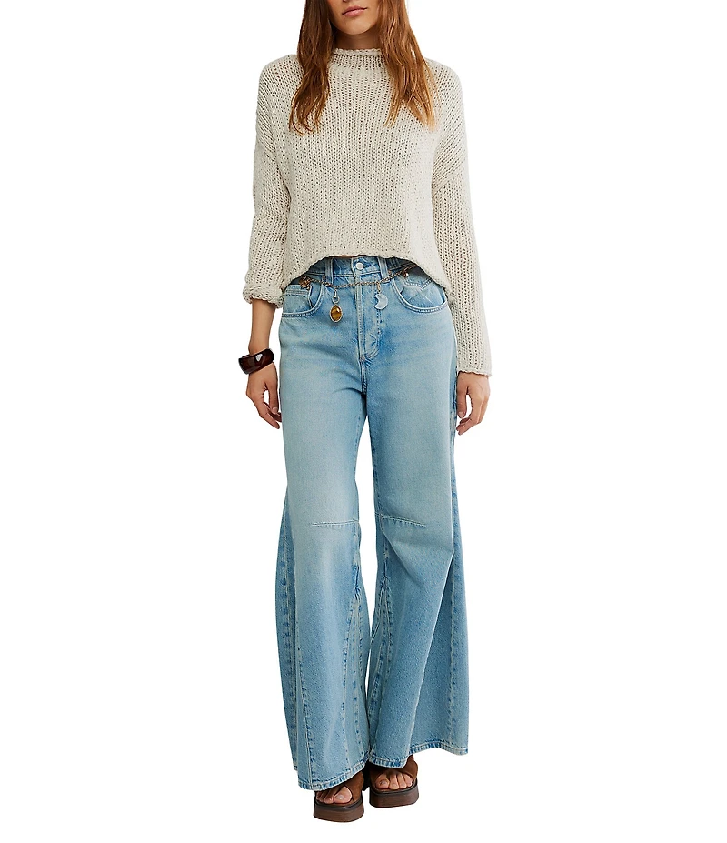 Free People Opal Rolled Neck Long Sleeve Knit Sweater Top