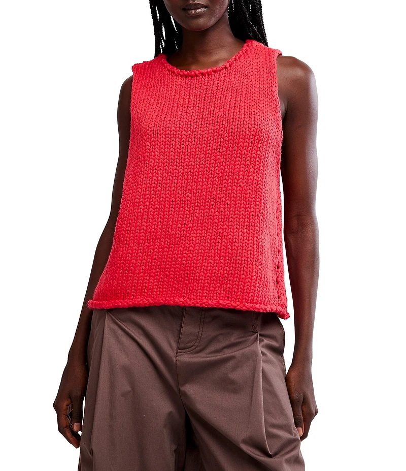 Free People Opal Rolled Round Neck Sleeveless Sweater Knit Tank Top