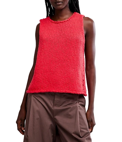 Free People Opal Rolled Round Neck Sleeveless Sweater Knit Tank Top