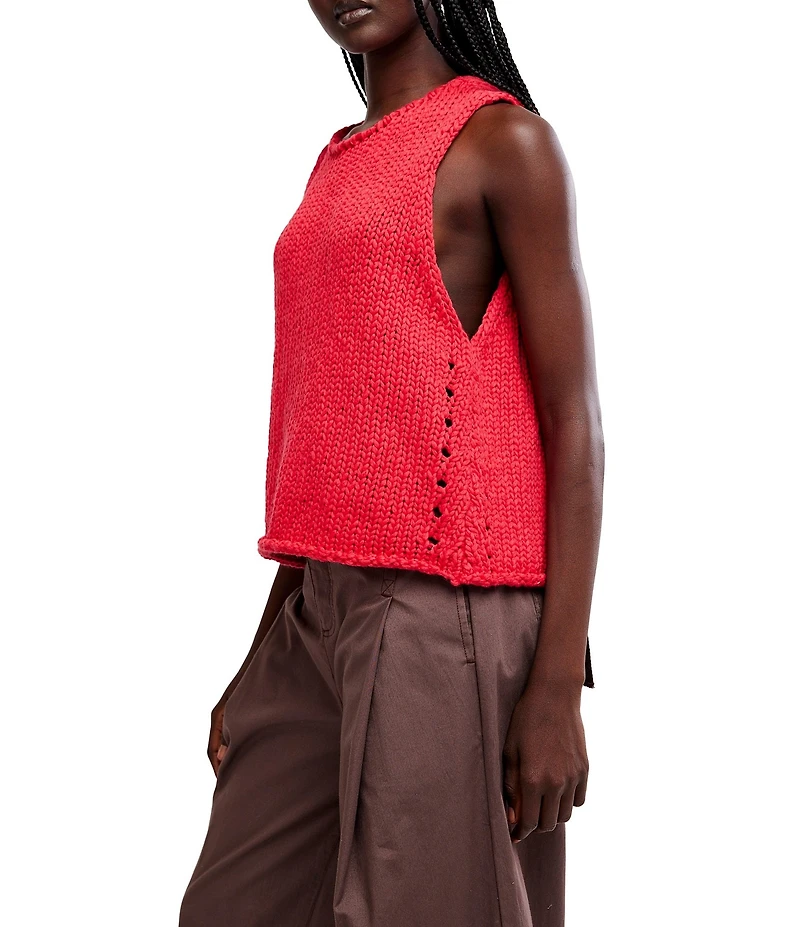 Free People Opal Rolled Round Neck Sleeveless Sweater Knit Tank Top