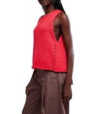 Free People Opal Rolled Round Neck Sleeveless Sweater Knit Tank Top