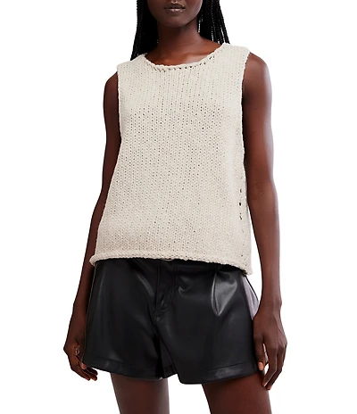 Free People Opal Rolled Round Neck Sleeveless Sweater Knit Tank Top