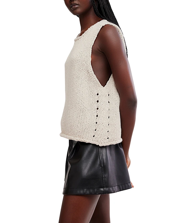 Free People Opal Rolled Round Neck Sleeveless Sweater Knit Tank Top