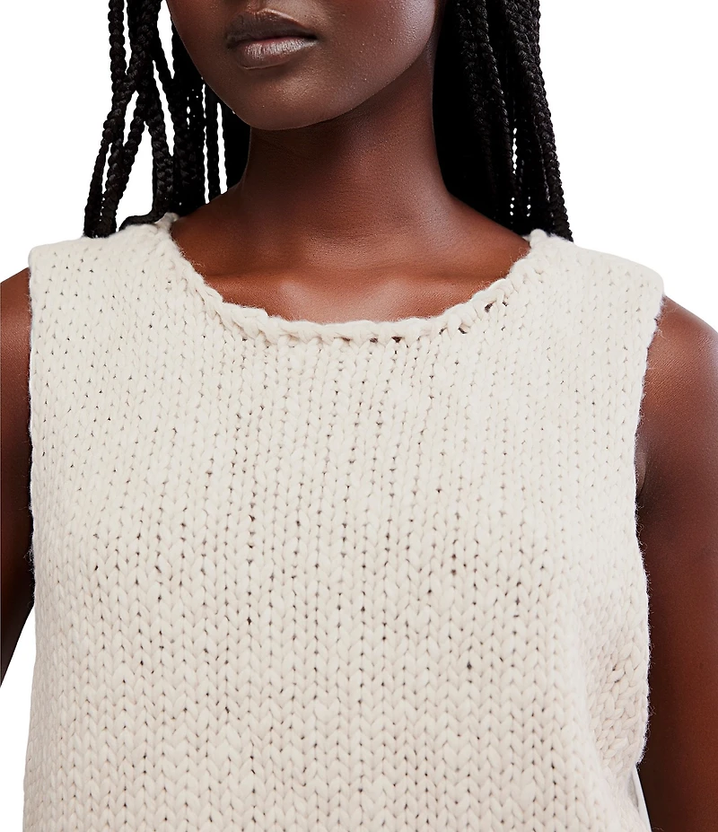 Free People Opal Rolled Round Neck Sleeveless Sweater Knit Tank Top