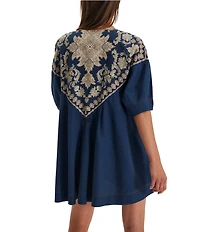 Free People Orson Round Neck Short Sleeve Button Front Mini Dress