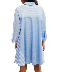 Free People Oxford Club Striped Collared Long Sleeve Button Front Mini Shirt Dress