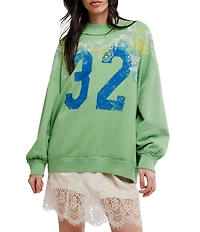 Free People Palm Spring Graphic Mock Neck Long Sleeve Pullover