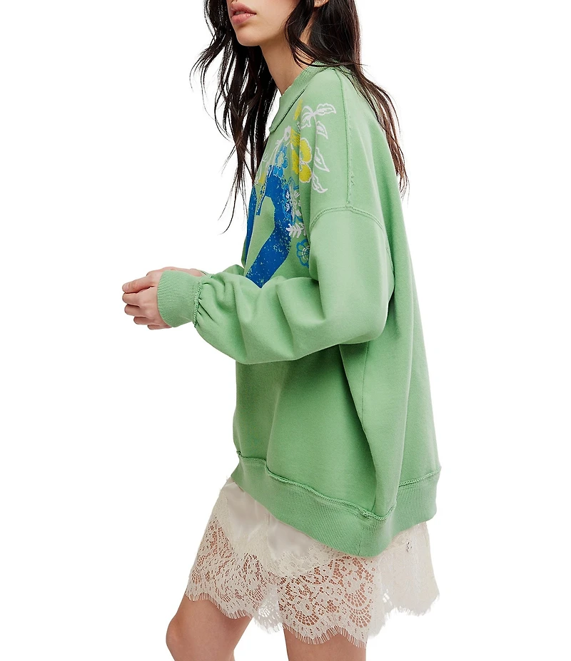 Free People Palm Spring Graphic Mock Neck Long Sleeve Pullover