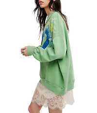 Free People Palm Spring Graphic Mock Neck Long Sleeve Pullover